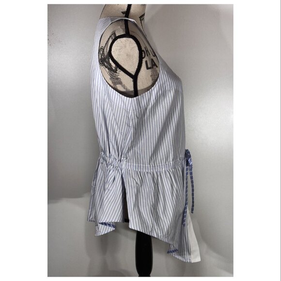 Alexander Wang Blue and White Striped Peplum Top Women's Size 8 - Picture 5 of 7